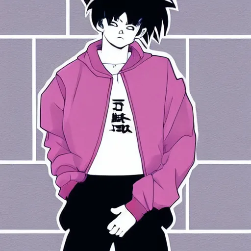 Image similar to streetwear fashion influencer character minimalistic illustration pastel colors dragon ball anime style