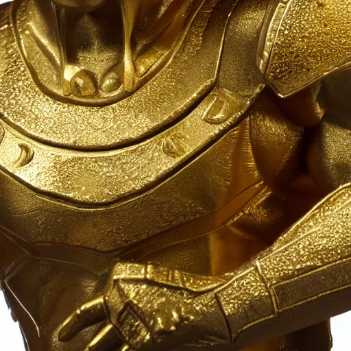Prompt: a close up photo of a detailed golden statue of Moon Knight, 8K,