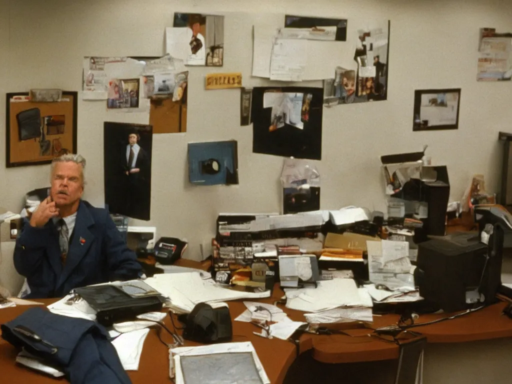 Image similar to bob of twin peaks in 9 0 s cubicle office