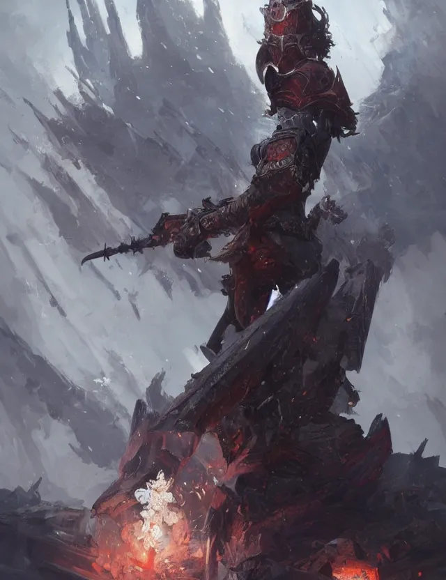 Image similar to in a world of where fire lights the sky. ice of all time. a gothic gladiator crafting the swivel. experience of all members of your family who, and reward players for their success, concept art, artwork by greg rutkowski, trending