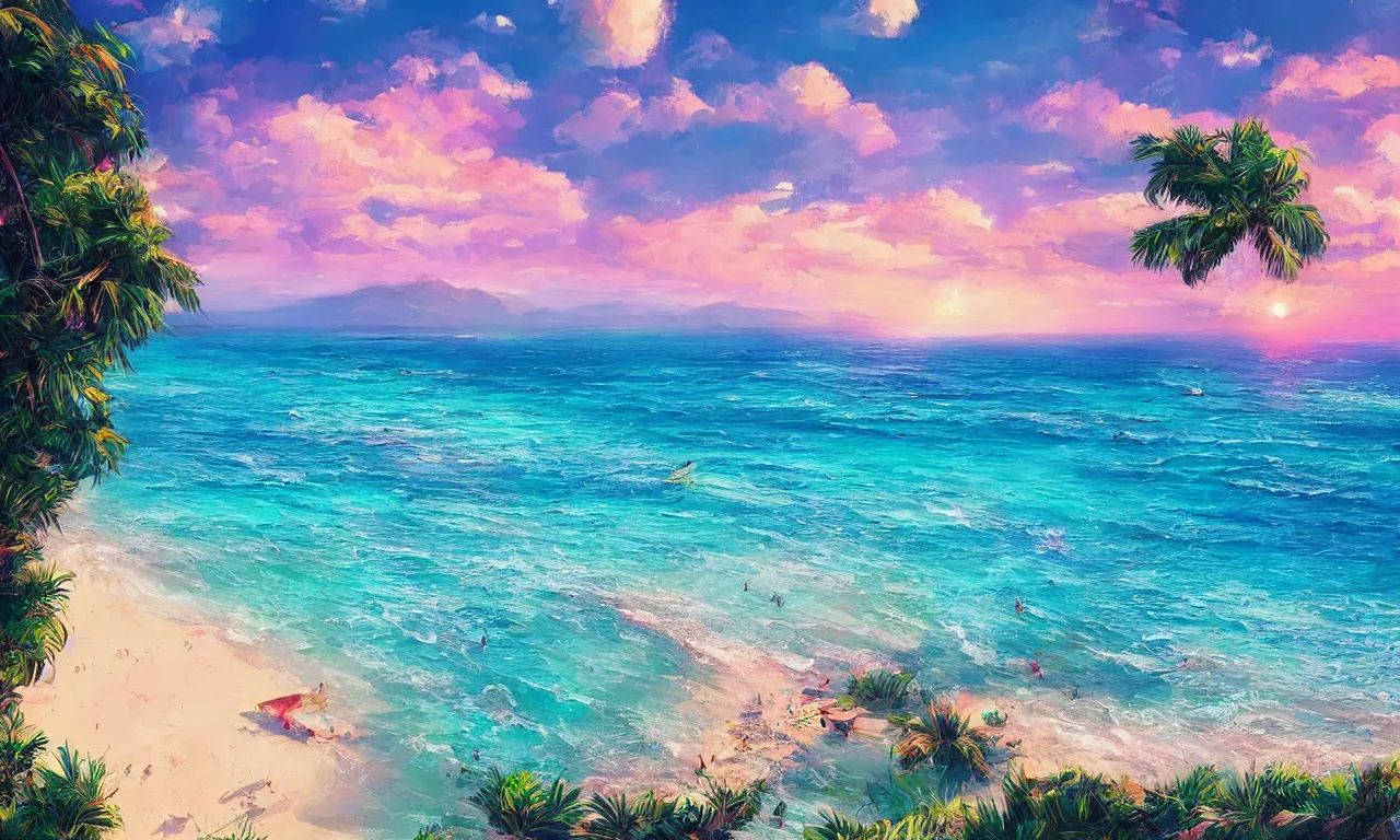 Image similar to fantasy paradise beach coast by alena aenami artworks in 4 k