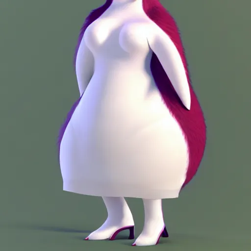 Image similar to portrait, 3 d render, tall slightly chubby anthropomorphic female deer, wearing along white dress, in the style of zootopia,