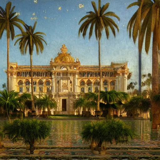 Image similar to a ultradetailed beautiful photo of the amazonas palace designed by jules bastien - lepage, hans belmer, frank weston and gustave baumann, trending on artstation, mediterranean, palm trees, light sparkles, sharp focus, soft light, 8 k 4 k