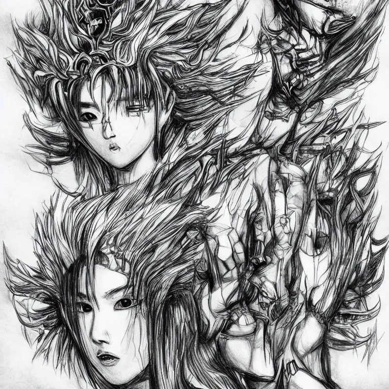 Image similar to futuristic kpop idol deity, drawing by tolkien