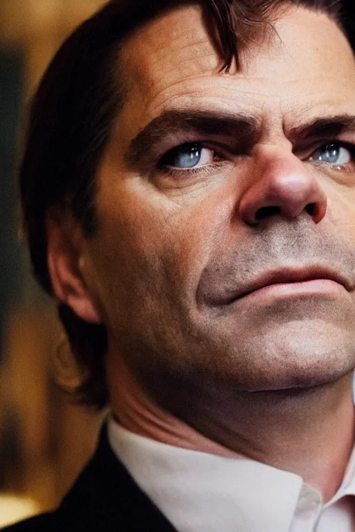 Prompt: lachlan murdoch with the eyes of sauron, realistic photograph by paul thomas anderson, cinematic lighting