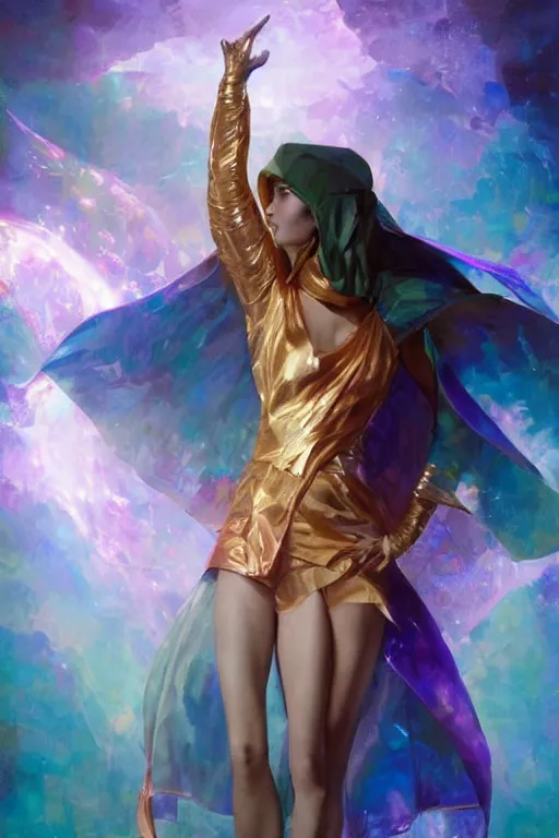 Image similar to portrait of the dome diceling dancer wearing iridescent hall cape by artgerm and Craig Mullins, James Jean, Andrey Ryabovichev, Mark Simonetti and Peter Morbacher 16k