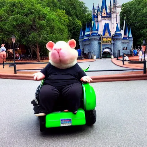 Image similar to a morbidly obese rat!!!!!!!!!!!!!!!!!!!!!!!!!!!!!!!!!!!!!!!!!!!!!! riding a mobility scooter at disneyworld, photo