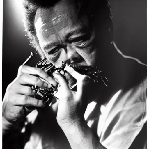 Image similar to charles mingus smoking a spider, professional photograph, 4 k