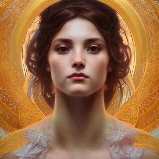 Prompt: portrait of etheral goddess, intricate, elegant, highly detailed, digital painting, artstation, concept art, smooth, sharp focus, illustration, art by artgerm and greg rutkowski and alphonse mucha and william - adolphe bouguereau and stephanie law