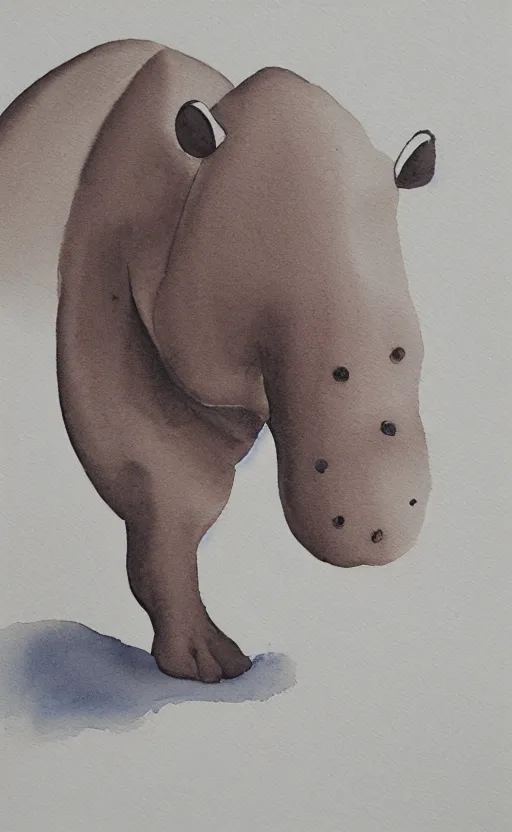 Image similar to minimalistic aquarell painting of a hippo, white background