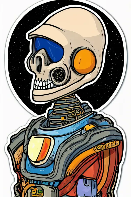 Image similar to portrait of a astronaut skeletor, art by steve simpson, sticker, colorful, illustration, highly detailed, simple, smooth and clean vector curves, no jagged lines, vector art, smooth