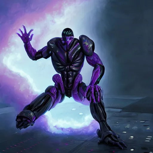 Prompt: Character design body made of purple fire, body with black and purple lava, Lizardman Art, muscular male body, mecha humanoid with cyberpunk bomber jacket, concept art character, royalty, smooth, sharp focus, organic, deep shadowsby Jerad Marantz, hyperrealistic oil painting, 4k, studio lightning