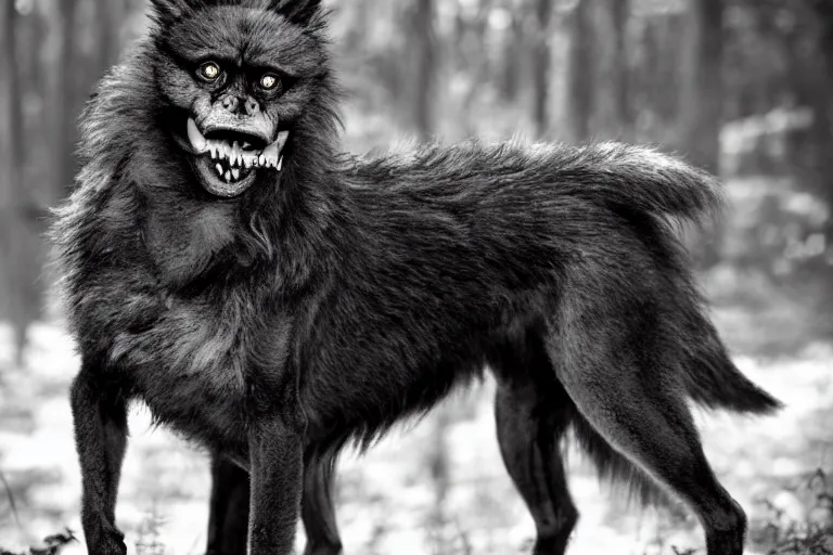 Image similar to !! werecreature canine, photograph captured in the woods