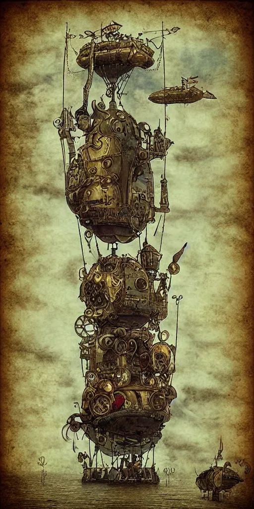 Image similar to a vintage steampunk airship by alexander jansson