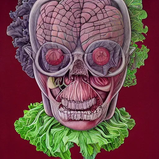 Image similar to the anatomy of a head of lettuce, jojo's bizarre adventure, an ultrafine detailed painting by james jean, studio ghibli, behance contest winner, vanitas, angular, altermodern