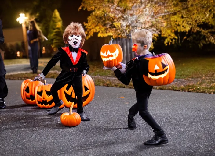 Image similar to dslr photo still of chuck norris trick or treating on halloween, 4 k, 1 2 0 mm f 1 6