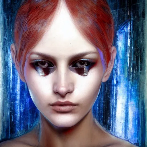 Prompt: sexy beautiful woman head made of mech mask rendered in unreal engine, cyberpunk, rave by andy warchol, scifi nanowires on skin, painted by albrecht durer | bernard buffet | alyssa monks | alfred kubin