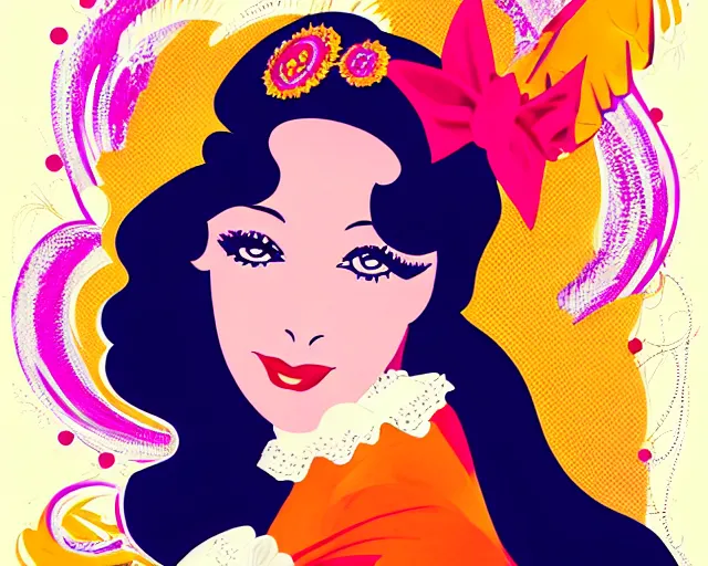 Prompt: teenage cher as a cancan dancer in art deco style, champagne commercial, artstation, illustration, bright, cheerful, detailed and intricate environment