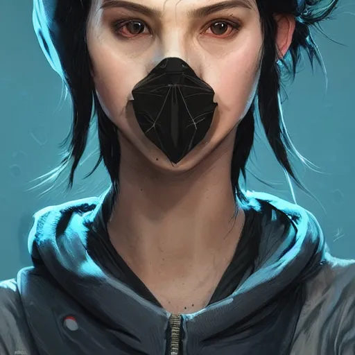 Prompt: a pale young girl with black hair, 1 8, in a hoodie, and a cat, apex legends character, digital illustration portrait design, by android jones and greg rutkowski, retrowave color scheme, detailed, cinematic lighting, wide angle action dynamic portrait