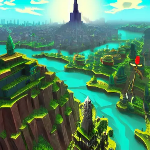 Prompt: nyc as a legend of zelda landscape, beautiful, 3 d game art