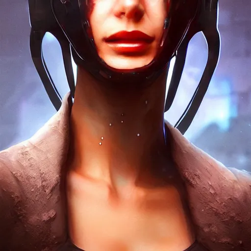 Prompt: sexy beautiful woman head made of mech mask rendered in unreal engine, cyberpunk, dark scifi, painted by mihai muscan, beksinski, thomas kinkade