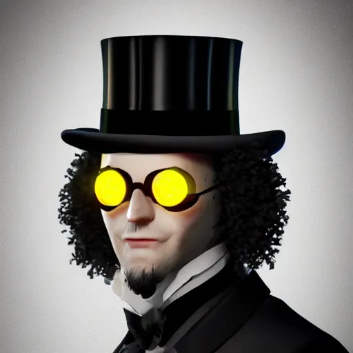 Image similar to a highly detailed portrait of a man in a high top hat covering his face, in a black tailcoat with a yellow waistcoat under the tailcoat, artstation, deviantart, professional, unreal engine 5, photorealistic