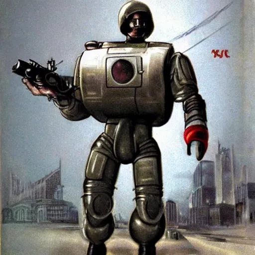 Image similar to soviet military cyborg menacing futuristic