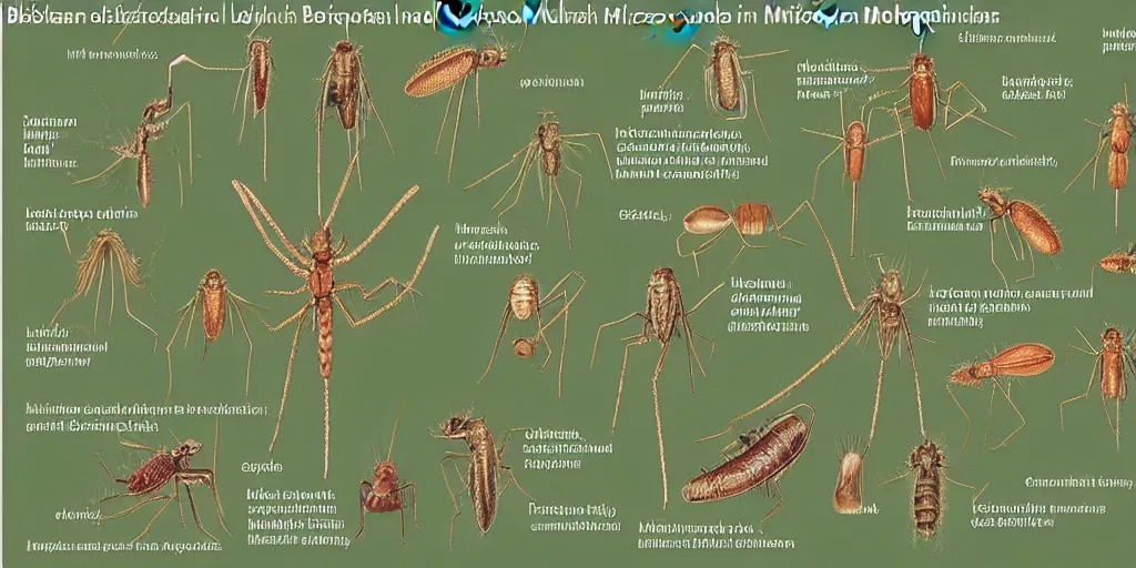 Image similar to Very detailed biological schema showing five missing links in the evolution of mosquitoes into man