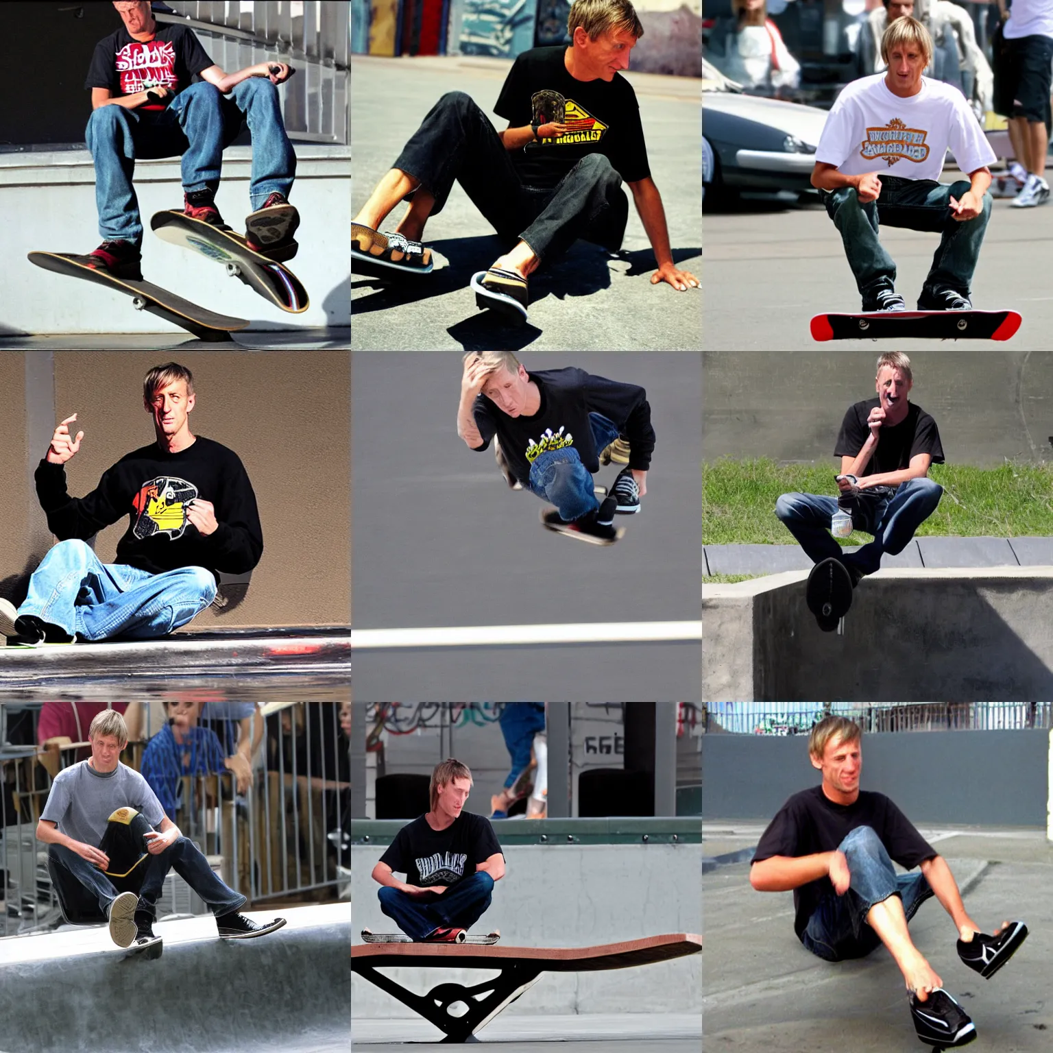 Prompt: tony hawk sit down not doing anything
