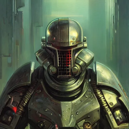 Prompt: the doomslayer as a realistic scifi cyberpunk knight, closeup portrait art by donato giancola and greg rutkowski, vintage retro scifi, realistic face, digital art, trending on artstation, color shifting face shield! symmetry!!!