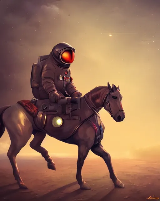 Image similar to sitting astronaut under the horse, artstation