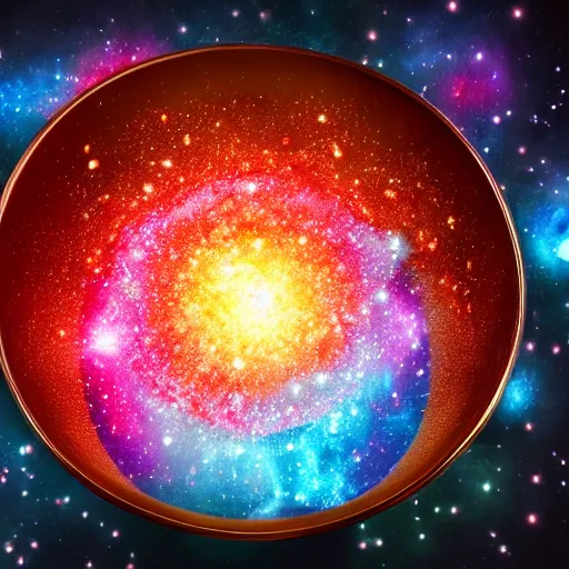 Image similar to a picture of a cereal bowl with a nebula inside, highly intricate and colorful, nebula, galaxy, hd, 4 k