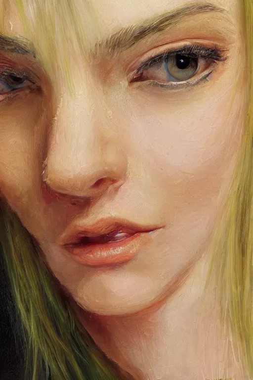 Image similar to An extremely beautiful detailed close up portrait of a blonde haired polish princess, green eyes, long hear, round face, artstation, oil painting, award winning