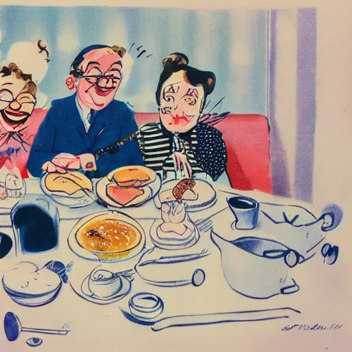 Image similar to 1950s breakfast of eggs sausage and toast in the style of Ralph Steadman