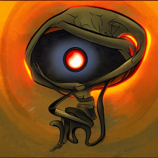 Prompt: GLaDOS as a lovecraftian god, orange glowing eye