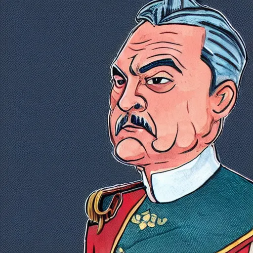 Image similar to id photo of a viktor orban in emperor outfit, art by peter sato