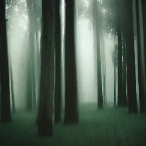 Image similar to long exposure photograph of eucalyptus trees, strong wind, soft focus, back light, mamiya, photographed by uta barth