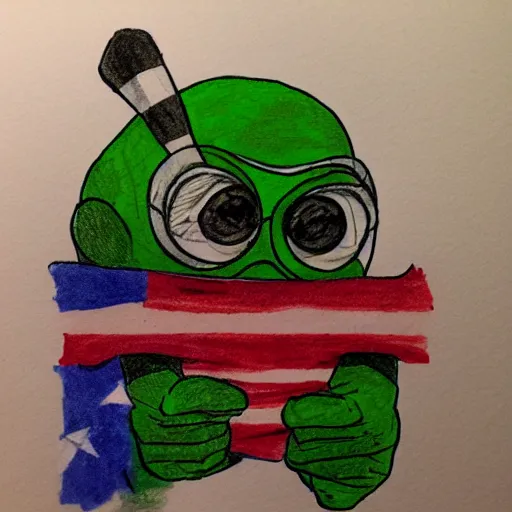 Image similar to ink sketch of a pepe with a flag