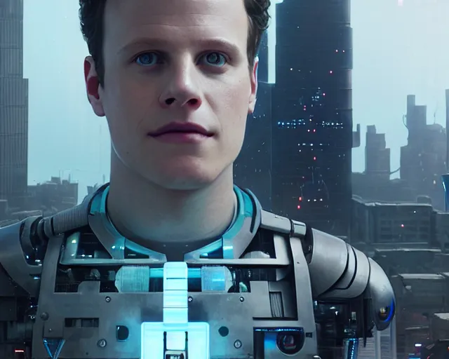 Image similar to highly detailed portrait of jonathan groff as an android, in detroit : become human, stephen bliss, unreal engine, fantasy art by greg rutkowski, loish, rhads, ferdinand knab, makoto shinkai and lois van baarle, ilya kuvshinov, rossdraws, tom bagshaw, global illumination, radiant light, detailed and intricate environment