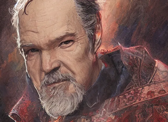 Prompt: a highly detailed aged portrait of stephen strange, james gurney, james jean