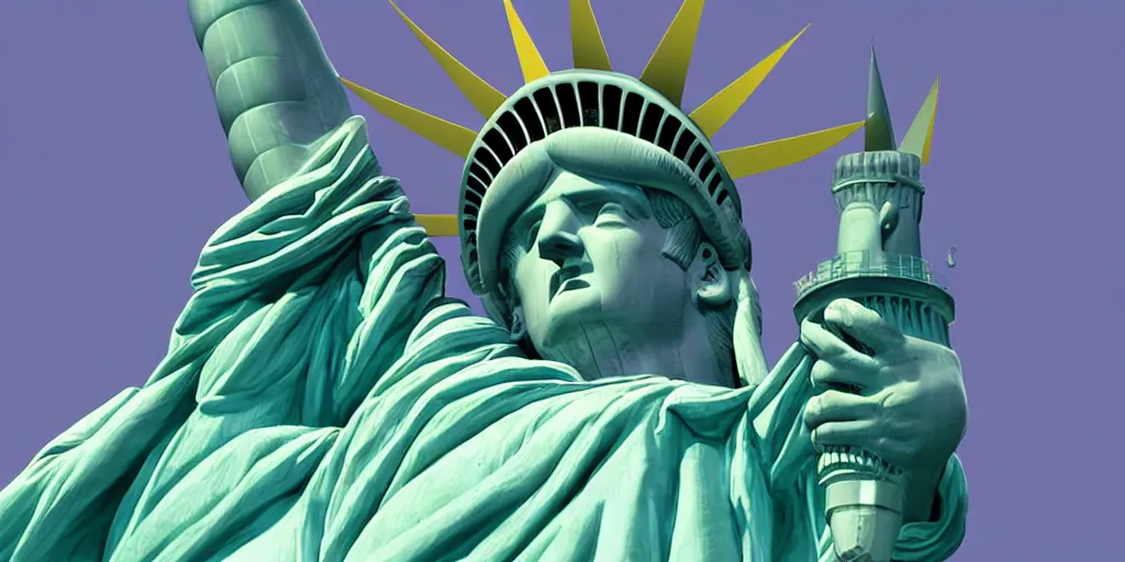 Image similar to new york city soviet version, statue of liberty with hammer and sickle