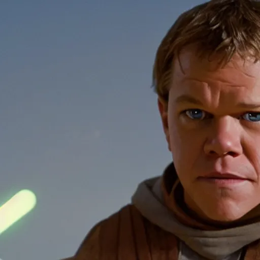 Image similar to matt damon as luke skywalker in star wars episode 6, 8k resolution, full HD, cinematic lighting, award winning, anatomically correct