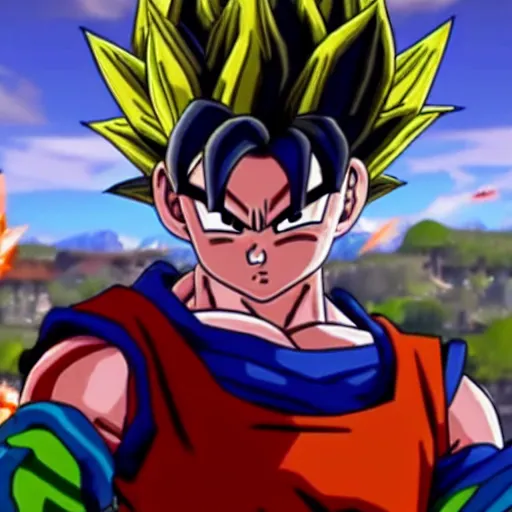 Image similar to still of goku from fortnite