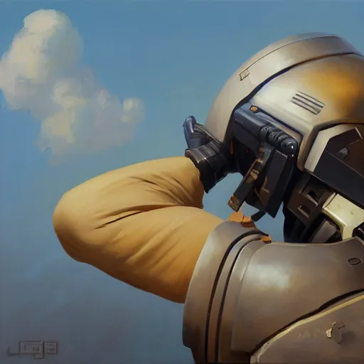 Image similar to greg manchess portrait painting of armored rene magritte as overwatch character, medium shot, asymmetrical, profile picture, organic painting, sunny day, matte painting, bold shapes, hard edges, street art, trending on artstation, by huang guangjian, gil elvgren, ruan jia, randy vargas, greg rutkowski