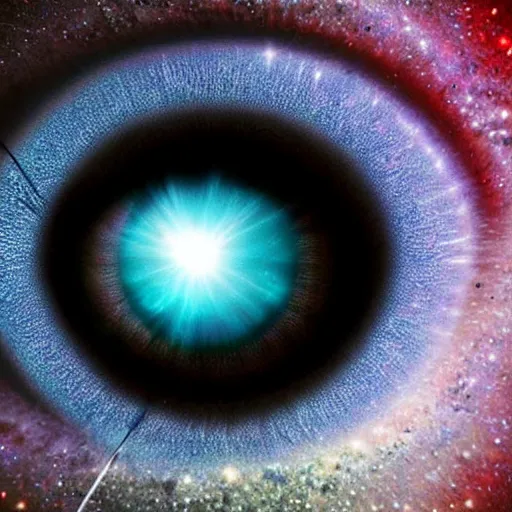Prompt: reflection of the universe trapped in the mind's eye of god
