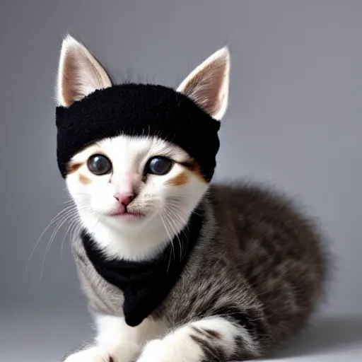 Image similar to kitten photo, wearing wool hat, tongue mlem, cat ears