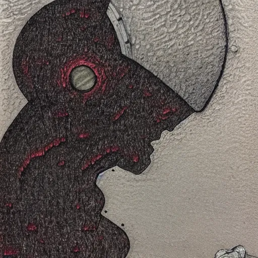 Prompt: robotech mech pilot in the florida everglades, in the style of audrey kawasaki ; by kazimir malevich and zdzislaw beksinski and georgia o'keeffe ; ink and crayon on paper ; moody lighting ; environmental portrait