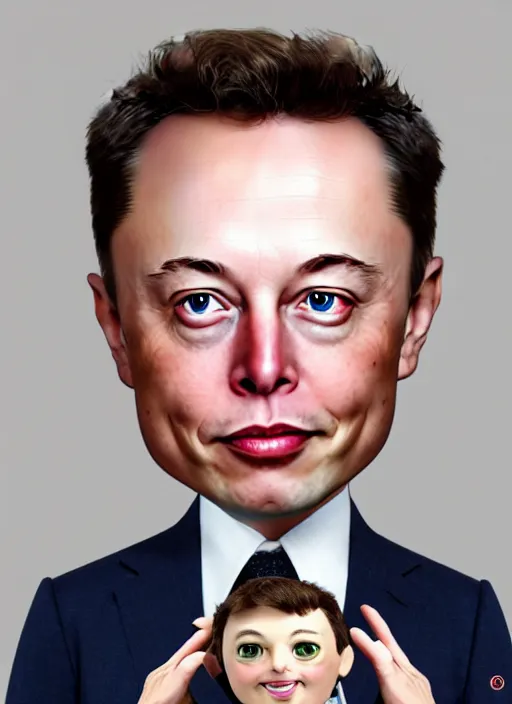 Image similar to elon musk as a Nicoletta Ceccoli doll, detailed digital art, trending on Artstation