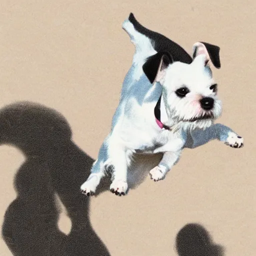 Image similar to a parson russell terrier dog jumping in the air, children's illustration