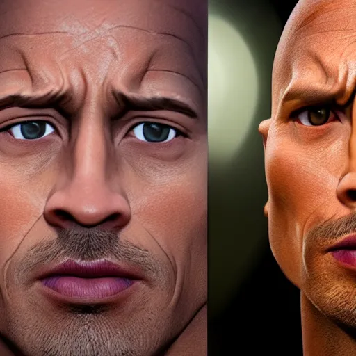 Prompt: closeup photo of a person with the facial features of gal godot and dwayne johnson, realistic, soft lighting